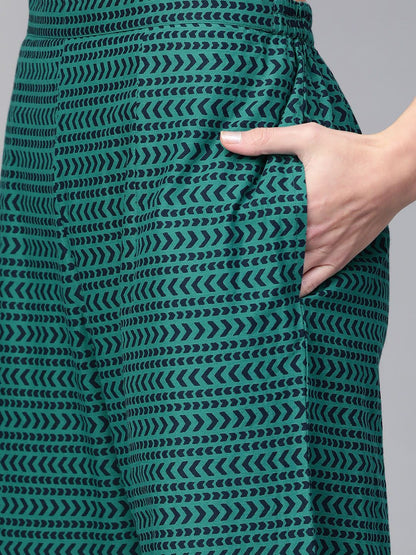 Dhiyona IE Women Navy Blue & Green Printed Kurta with Palazzos & Dupatta