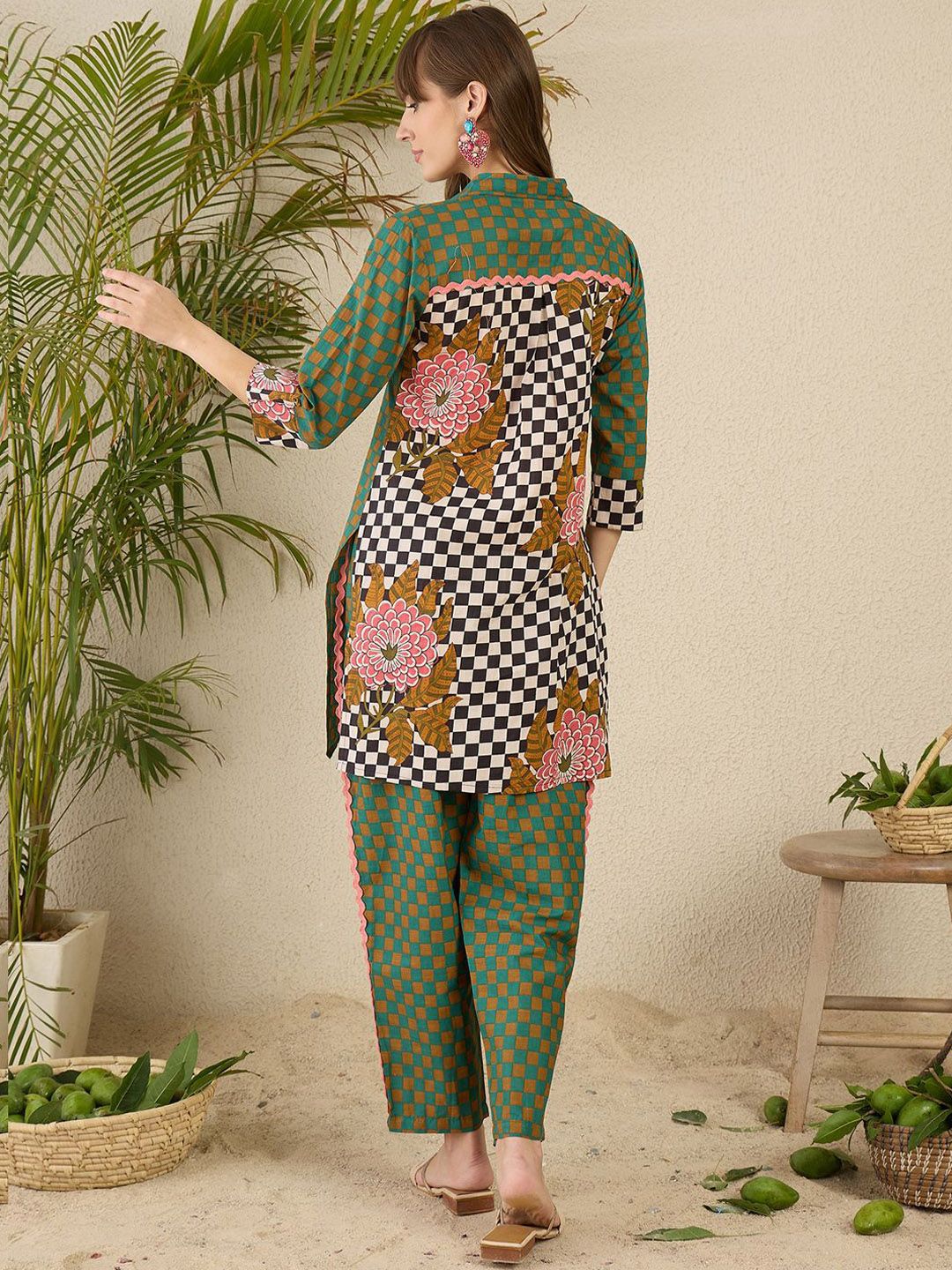 Dhiyona IE Printed Pure Cotton Straight Tunic & Trousers Co-Ord Set