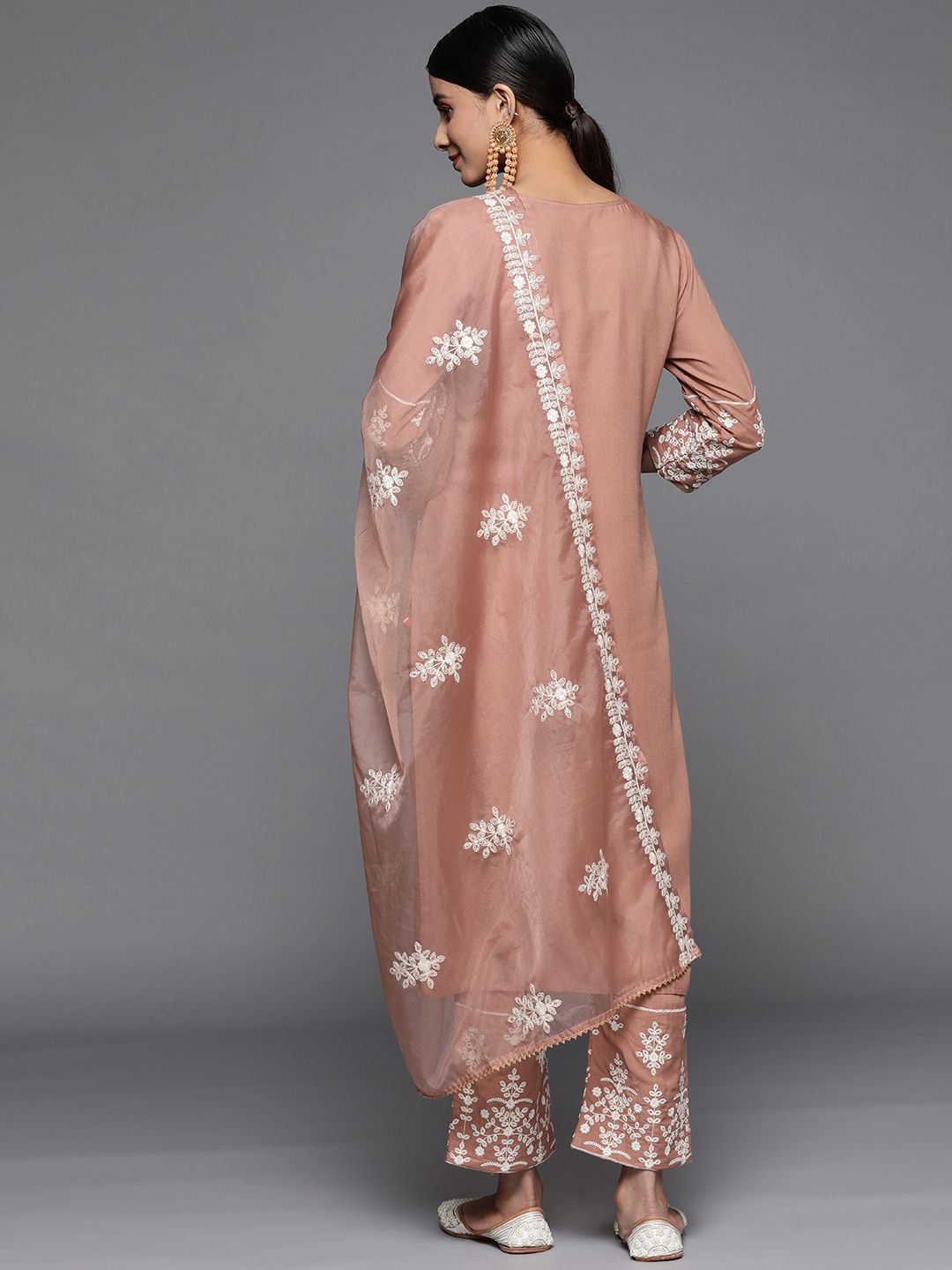 Dhiyona VA Women's Beige Thread Embroidered Pure Cotton Kurta with Trouser and Dupatta