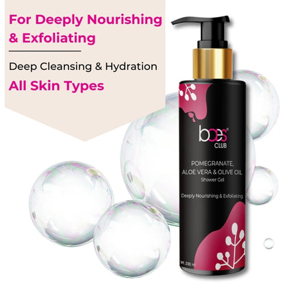 Baes Club Exfoliating Shower Gel With Pomegranate, Olive Oil & Glycolic Acid, Soap Free Unisex