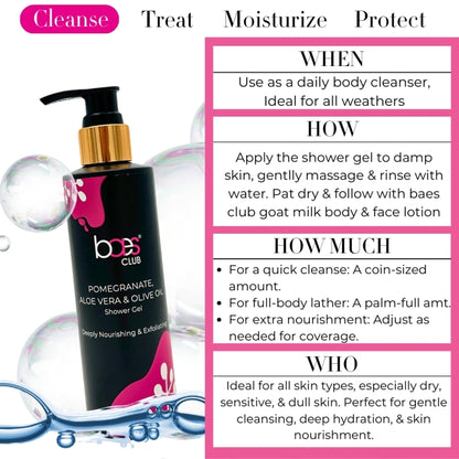 Baes Club Exfoliating Shower Gel With Pomegranate, Olive Oil & Glycolic Acid, Soap Free Unisex