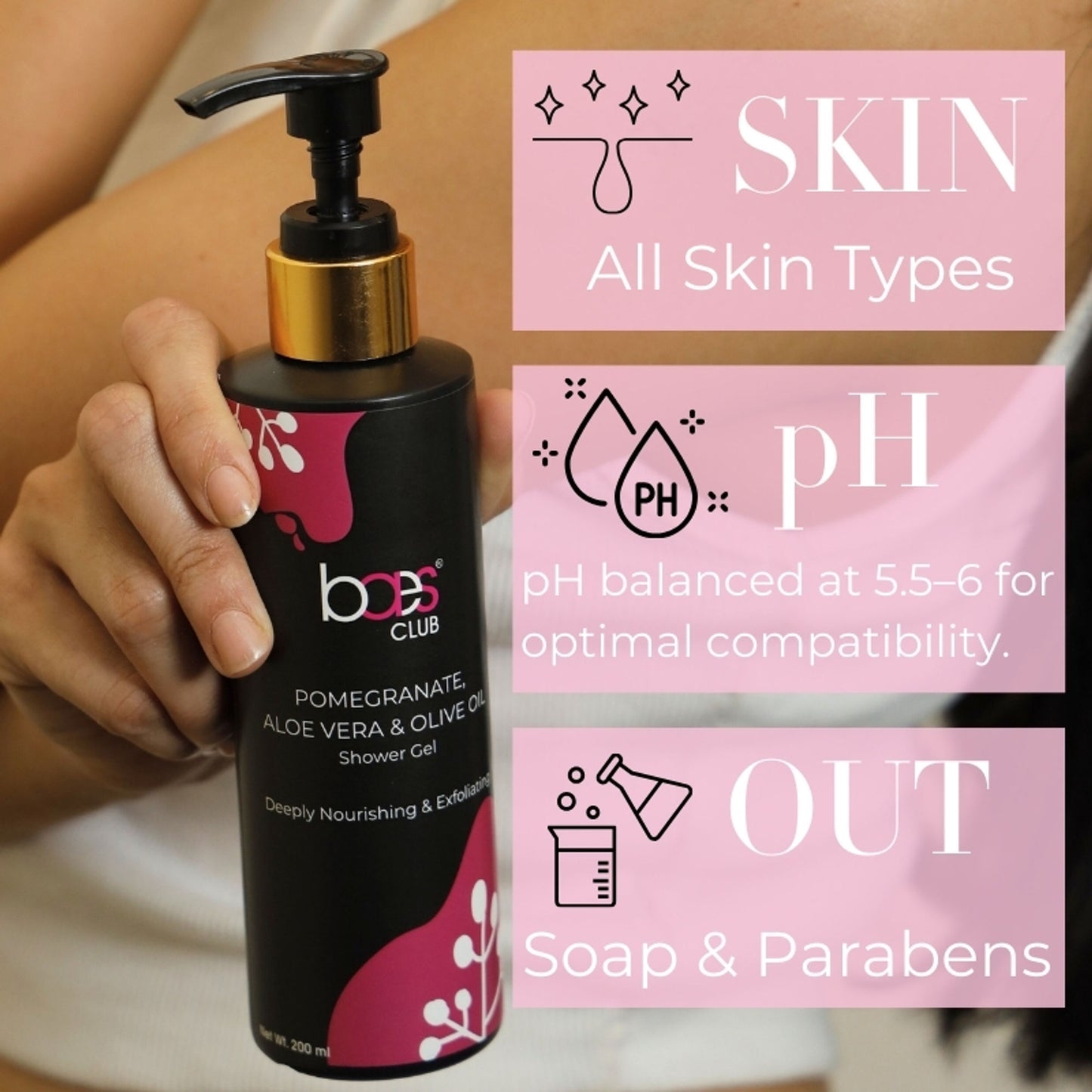 Baes Club Exfoliating Shower Gel With Pomegranate, Olive Oil & Glycolic Acid, Soap Free Unisex