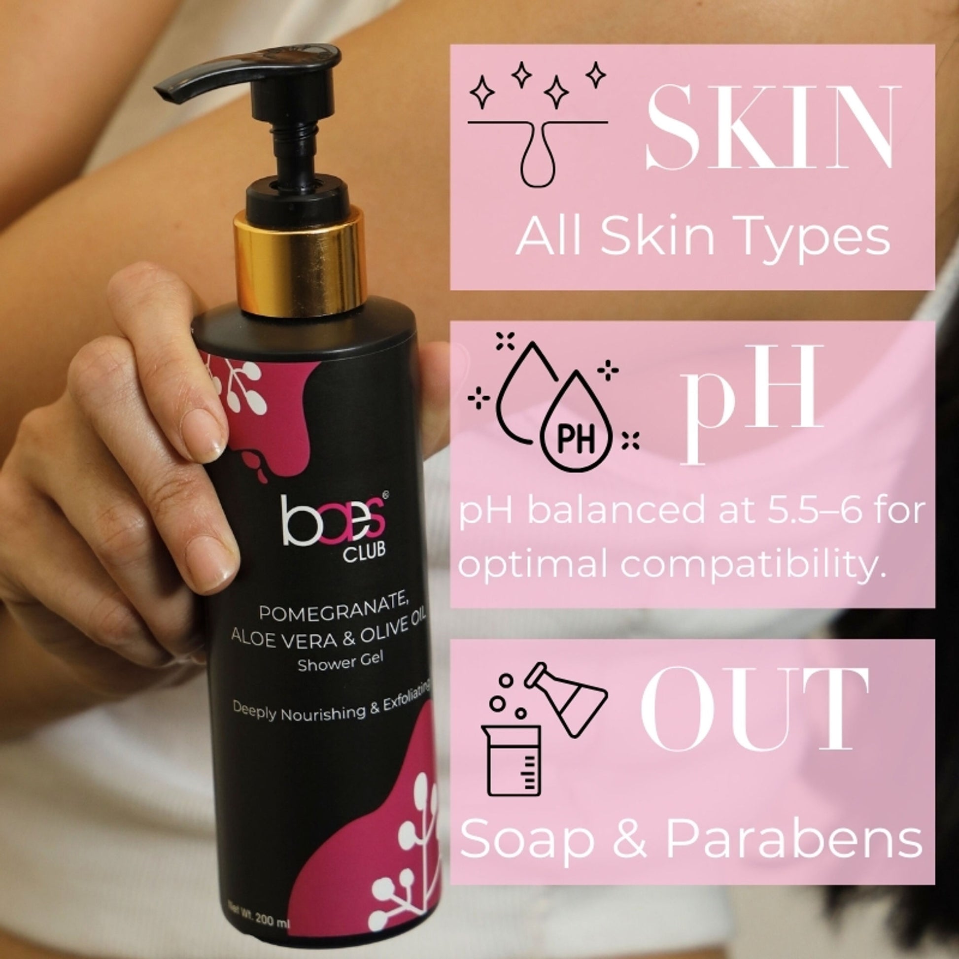 Baes Club Exfoliating Shower Gel With Pomegranate, Olive Oil & Glycolic Acid, Soap Free Unisex
