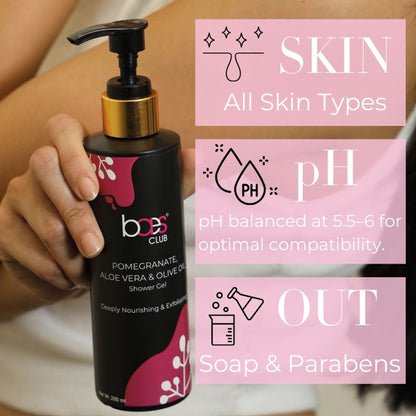 Baes Club Exfoliating Shower Gel With Pomegranate, Olive Oil & Glycolic Acid, Soap Free Unisex