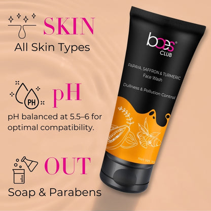 Baes Club Papaya, Saffron & Turmeric Deep Cleanse Face Wash Gentle Exfoliation Glowing Skin Unisex
