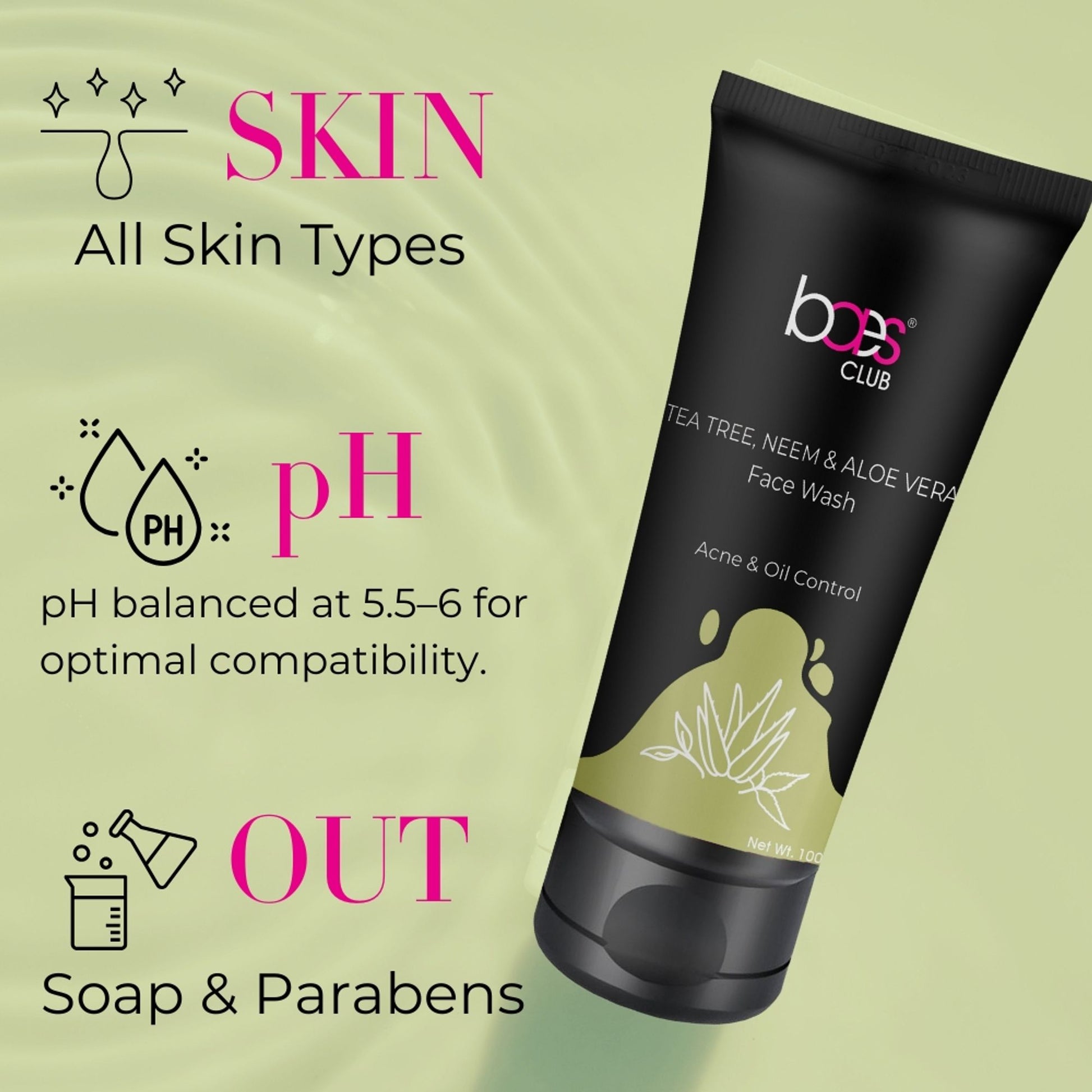 Baes Club Tea Tree, Neem & Aloe Vera Face Wash With Vitamin E For Acne & Oil Control Unisex