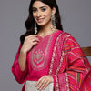 Indyancart VA Women'sEthnic Motifs Yoke Design Gotta Patti Kurta With Trousers & Dupatta