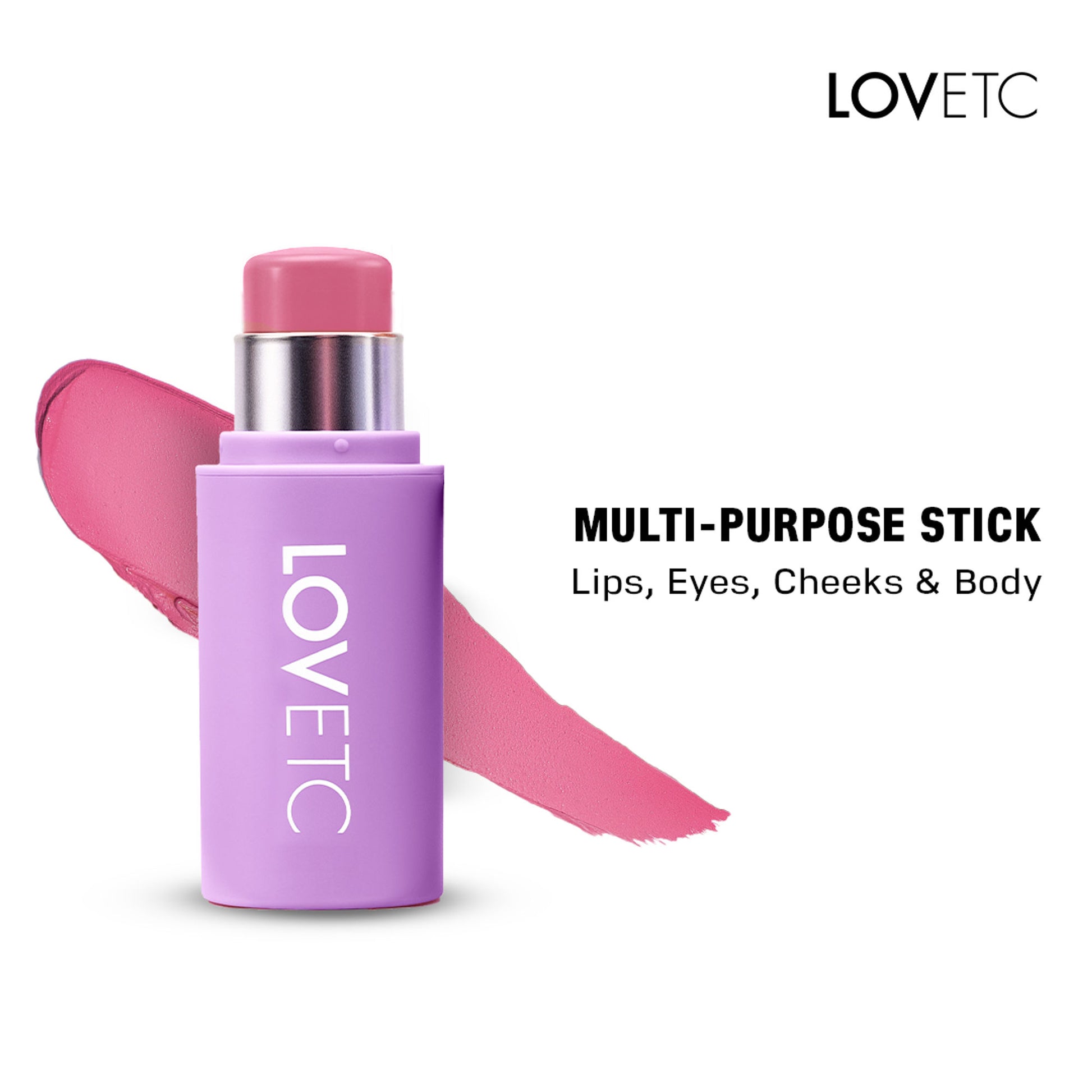 LOVETC Multi-Purpose Stick, 4-in-1, 12-Hr Longwear, Intense Colour, Hyaluronic Acid - Bloom