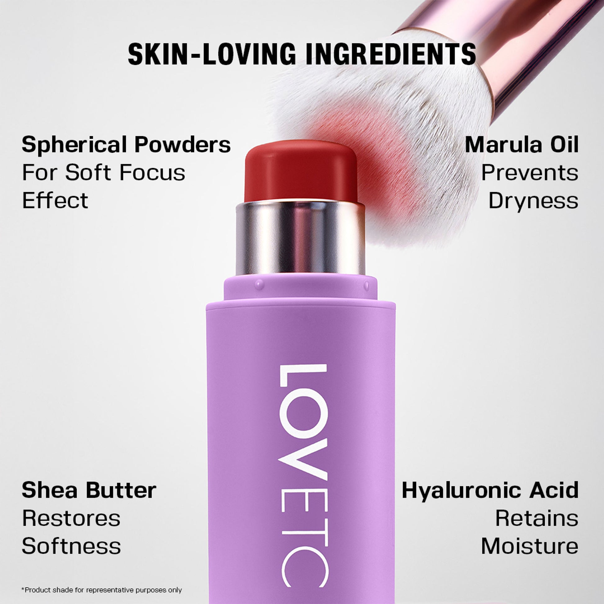 LOVETC Multi-Purpose Stick, 4-in-1, 12-Hr Longwear, Intense Colour, Hyaluronic Acid - Bloom