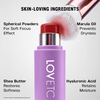 LOVETC Multi-Purpose Stick, 4-in-1, 12-Hr Longwear, Intense Colour, Hyaluronic Acid - Bloom