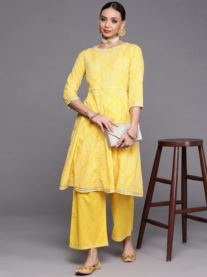 Indyancart IE Bandhani Printed Gotta Patti A-line Kurta with Palazzo Set