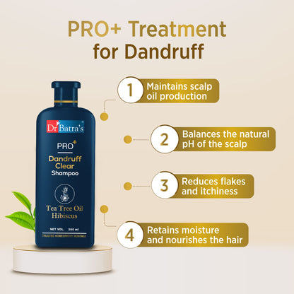 Dr Batra's PRO+ Anti Dandruff Clear Shampoo Extract with Tea Tree Oil, Hibiscus extract,