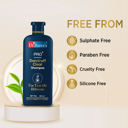 Dr Batra's PRO+ Anti Dandruff Clear Shampoo Extract with Tea Tree Oil, Hibiscus extract,