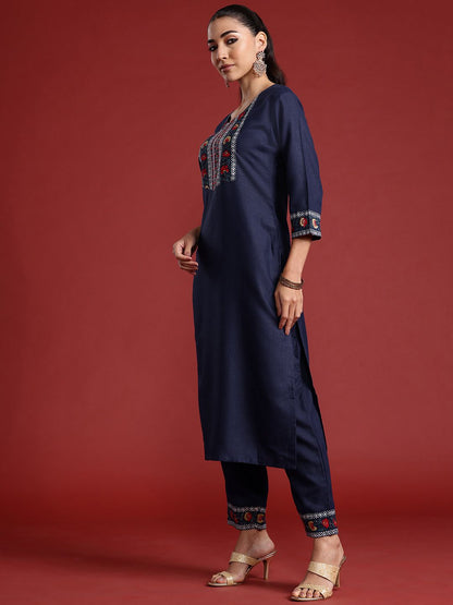 Dhiyona IE Floral Yoke Design Pure Cotton Kurta With Trousers & Dupatta