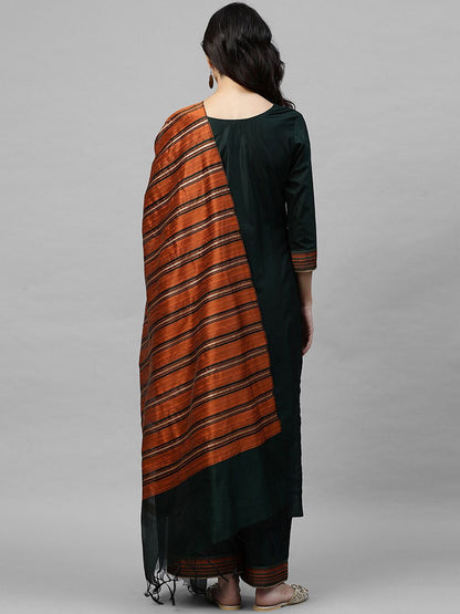 Indyancart IE Women Green Yoke Design Pure Cotton Kurta with Palazzos & With Dupatta