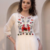 Dhiyona IE Floral Embroidered Tie-UP Neck Pleated A-Line Pure Cotton Kurta With Trousers
