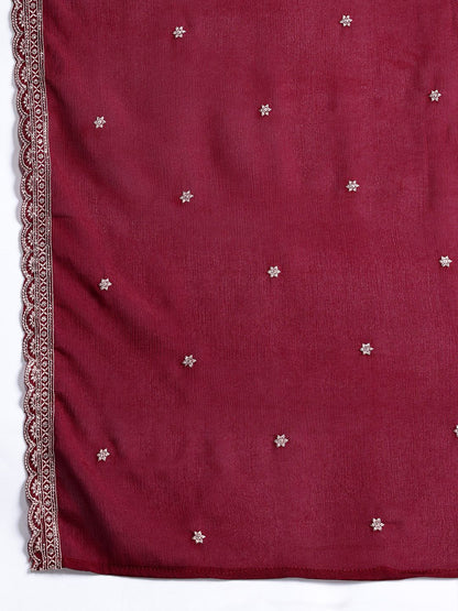 Indyancart IE Ethnic Motifs Embroidered Kurta with Sharara & Dupatta