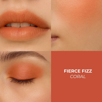 LoveChild Masaba I'M Thirsty! 3-in-1 lip, cheek, and eye tint in Fierce Fizz with vibrant, glossy finish.