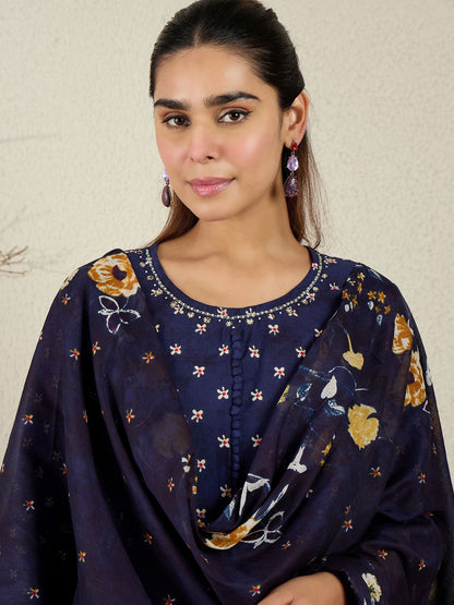 Women Floral Printed Anarkali Pure Cotton Kurta with Trousers & With Dupatta