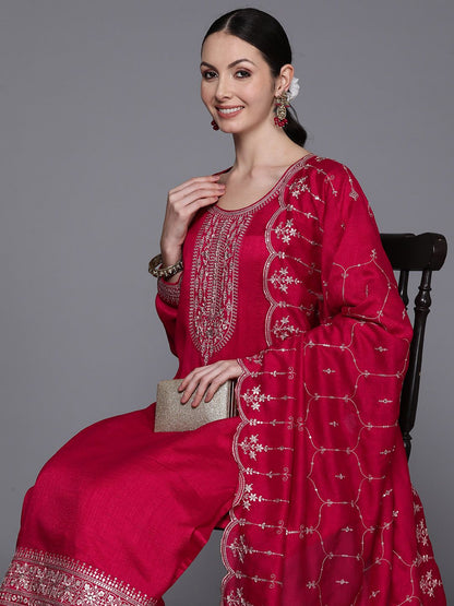 Indyancart IE Ethnic Motifs Embroidered Sequinned Kurta with Trousers & Dupatta