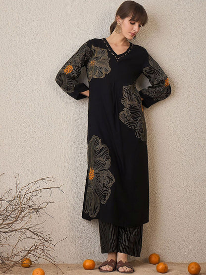 Indyancart IE Floral Printed V-Neck Tunic With Palazzo