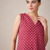 Dhiyona IE Floral Printed Pure Cotton Sleeveless V-Neck Straight Kurta With Trousers
