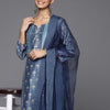 Dhiyona VA Women's Blue Floral Printed Sequinned Kurta with Trousers & With Dupatta