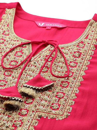 Indyancart VA Women'sEthnic Motifs Embroidered Sequinned Kurta With Trousers & With Dupatta