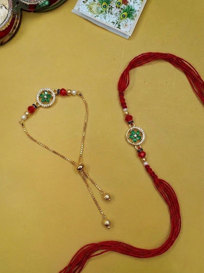 Anouk Set Of 2 Ad Drawstring Bhaiya Bhabhi Rakhi With Roli Chawal Chandan Mishri