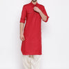 Men's Maroon Cotton Blend Pathani Pathani Kurta Set