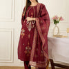 Dhiyona IE Ethnic Motifs Embroidered Round Neck Thread Work Kurta With Trousers & Dupatta