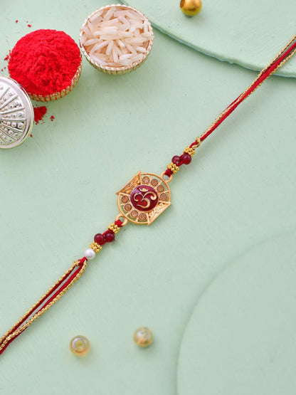 Anouk Red Stone-Studded & Beaded Thread Rakhi