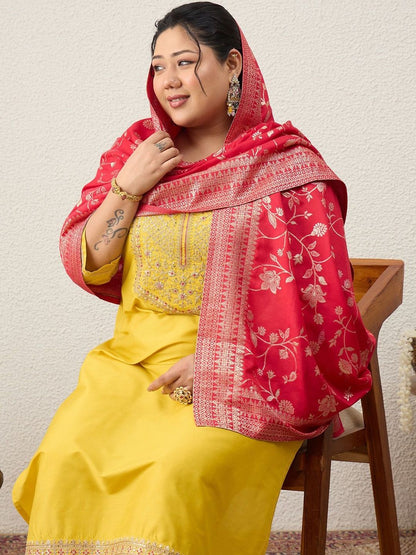 Indyancart Women's Ethnic Motifs Embroidered Regular Kurta with Trousers & With Dupatta