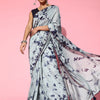 Women's Silk Blend Grey Printed Designer Saree With Blouse Piece