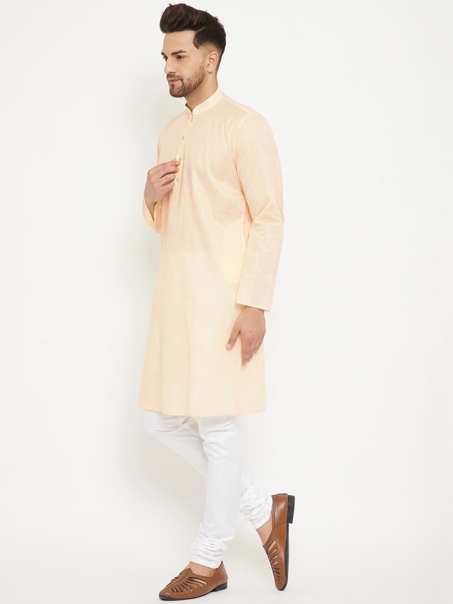 Men's Cream Cotton Blend Straight Kurta Pyjama Set