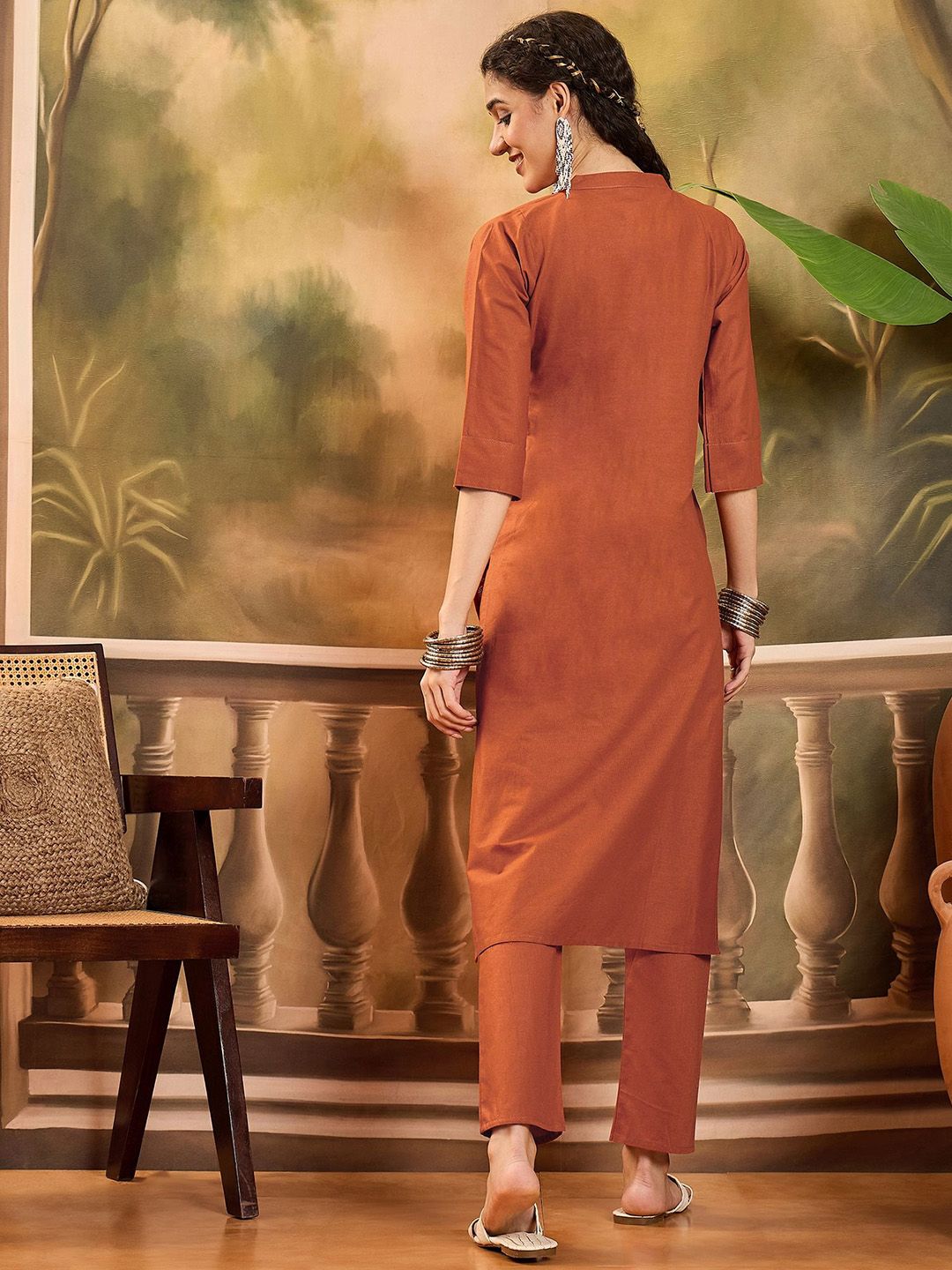Indyancart SN Women's Floral Embroidered Cotton Kurta with Trousers