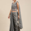 Women's Polycotton Grey Solid Belted Sarees With Blouse Piece