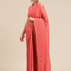 Women's Polycotton Pink Solid Belted Sarees With Blouse Piece
