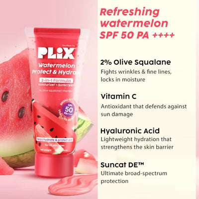 Plix Watermelon SPF PA++++ 50 Protect & Hydrate 2 In 1 Moisturizer + Sunscreen