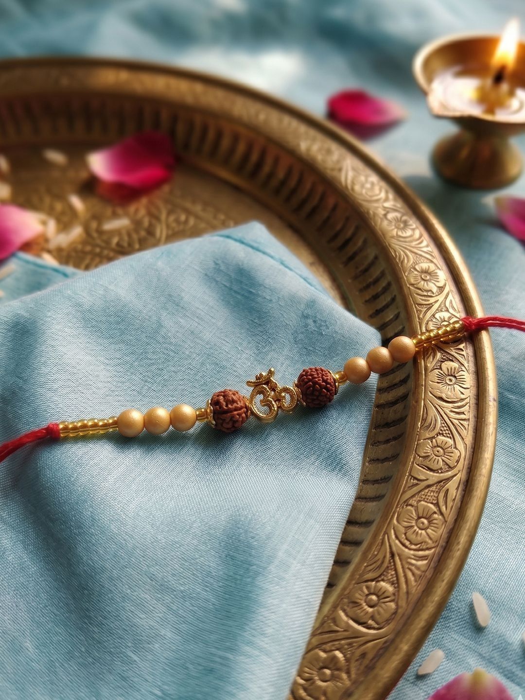 Anouk Om Design Rudraksh Thread Rakhi With Roli Chawal Chandan Mishri