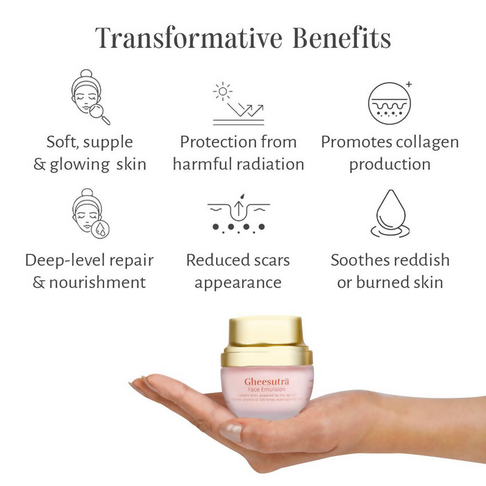 Shankara by Sri Sri Tattva Gheesutra Face Emulsion cream in a jar, showcasing its smooth, moisturizing texture.