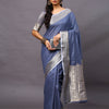 Women's Linen Blend Blue Woven Design Designer Saree With Blouse Piece