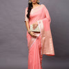 Women's Linen Blend Pink Woven Design Designer Saree With Blouse Piece