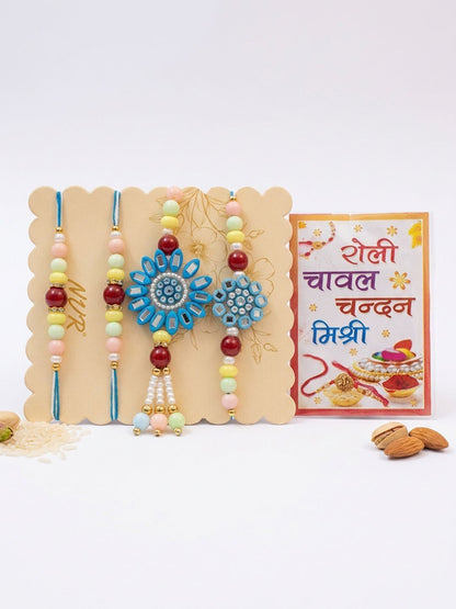 Anouk Set Of 4 Family Pack Beaded Thread Rakhi With Roli Chawal Chandan Mishri