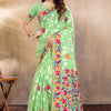 Indyancart GR Women's Suhani Green Cotton Jamdani Saree