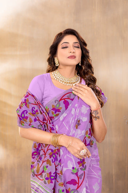 Dhiyona GR Women's Suhani Lavender Cotton Jamdani Saree