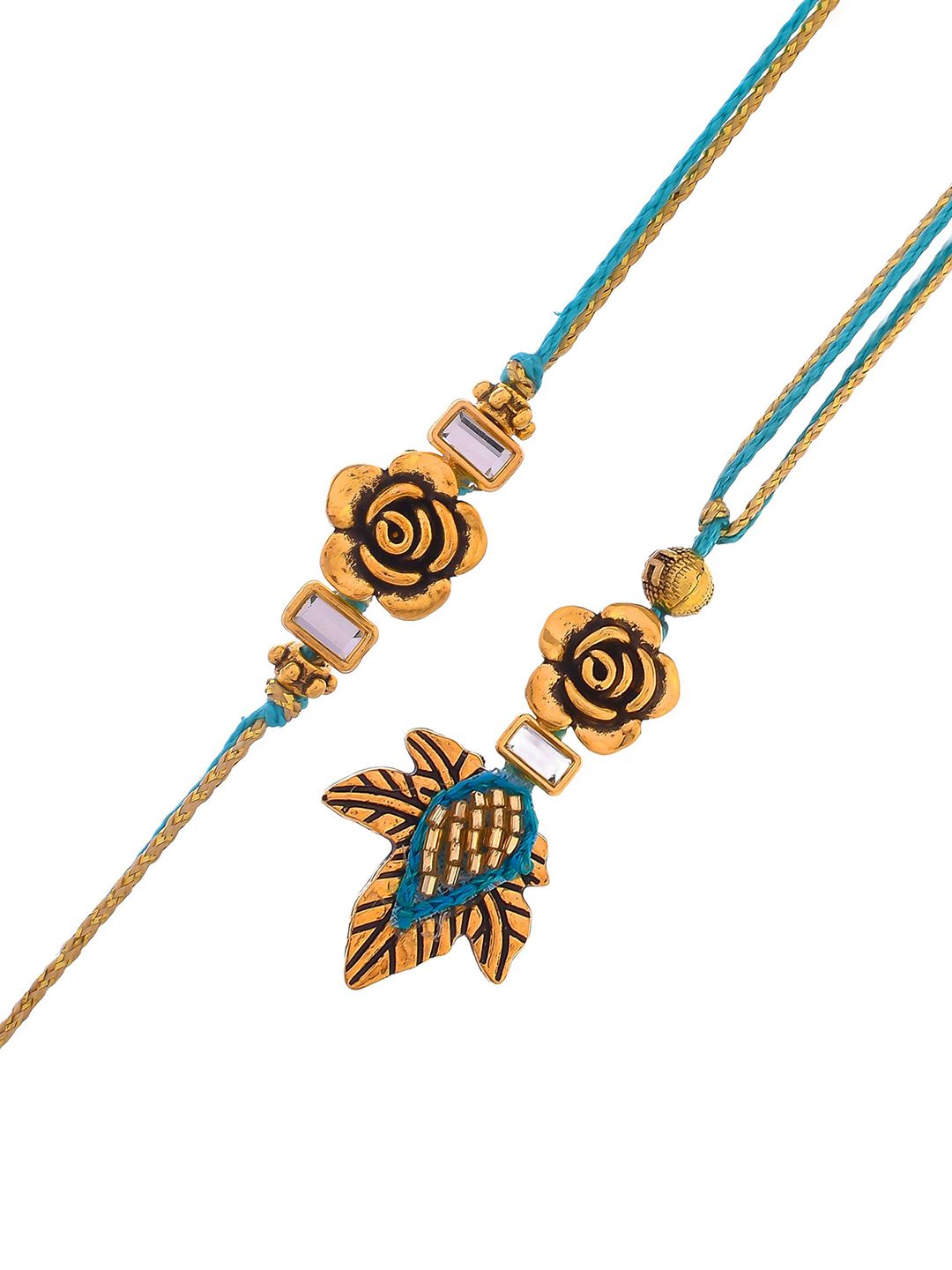 Anouk Gold-Toned Beaded Bhaiya Bhabhi Thread Rakhi