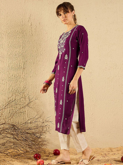 Dhiyona IE Women Ethnic Motifs Embroidered Straight Kurta