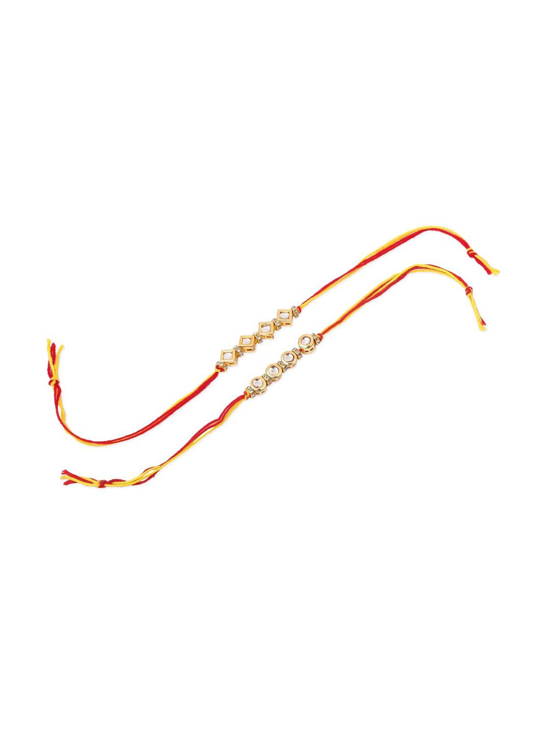 Anouk Men Set Of 2 Multicolor Kundan Thread Rakhi With Roli Chawal Chandan Mishri