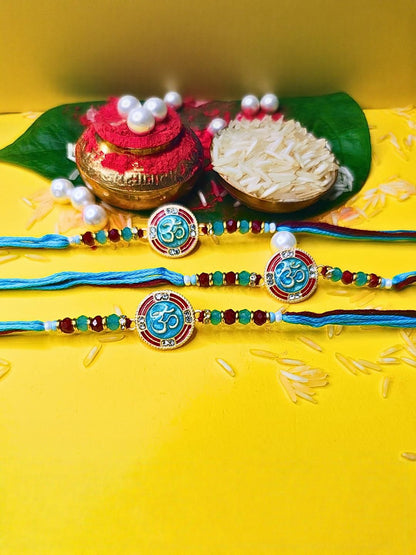 Anouk Set Of 3 Beaded Cotton Thread with AD Stones & Meenakari Designer Rakhi for Brother